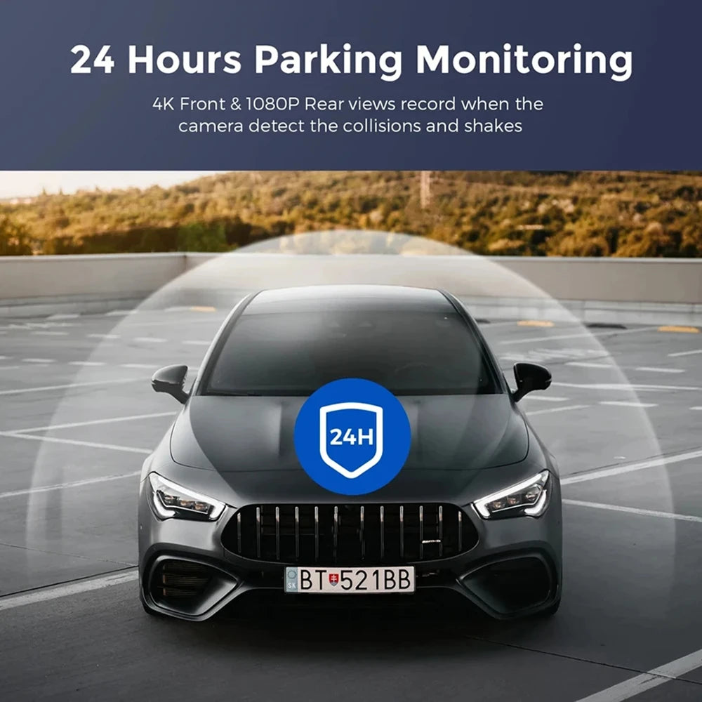 4K Dash Cam – Front and Rear WiFi Video Recorder for Vehicle Parking Safety