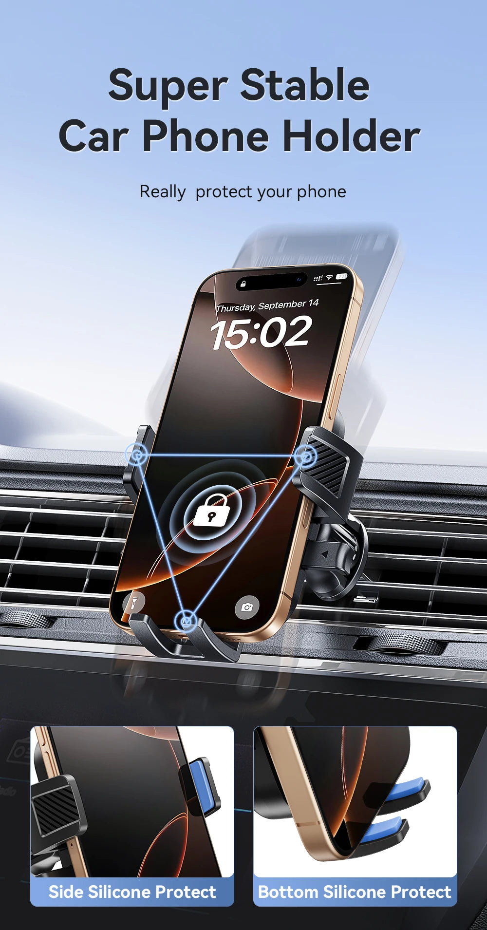 Universal Car Phone Mount – 360° Rotating Air Vent Holder for Smartphone