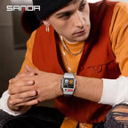 Square Stainless Steel Digital Watch – Temperature Gauge for Men's Sports