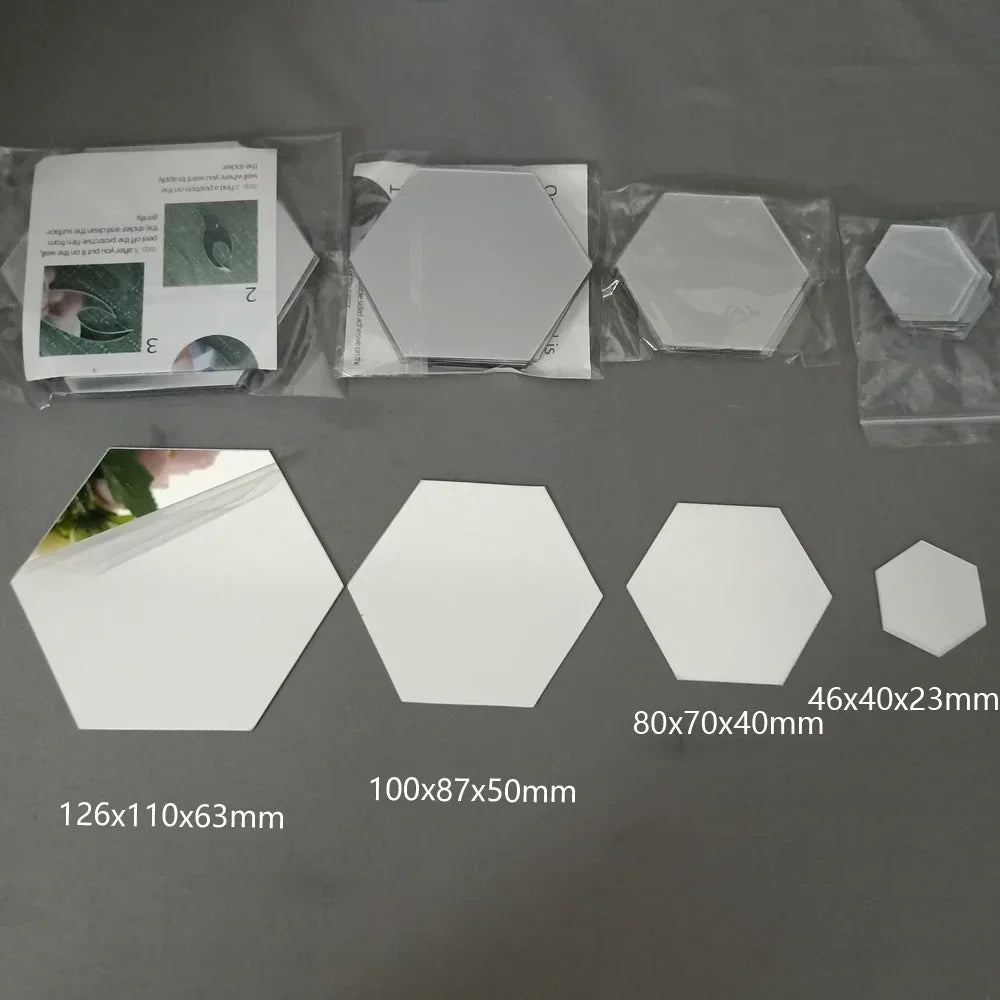 Hexagon Acrylic 3D Mirror Wall Stickers – Self-Adhesive Decor for Home