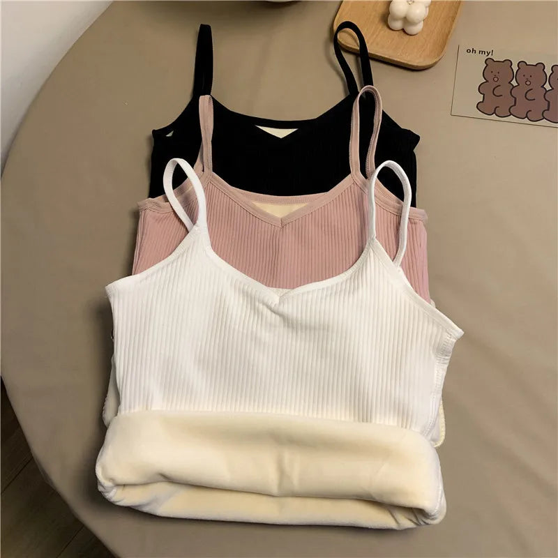 Velvet Corset Tank Top – Slim Fleece Winter Base Layer for Women
