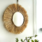 Raffia Wall Mirror – Boho Wood Bead Decor for Farmhouse Nursery