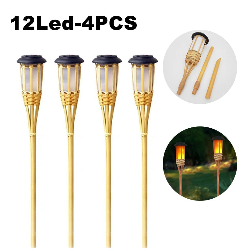 Handcrafted Bamboo Solar LED Torch – Flickering Flame Effect for Garden