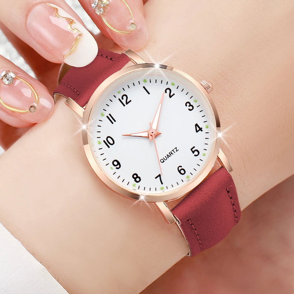 Arabic Dial Quartz Wristwatch – Leather Strap Casual Gift for Women