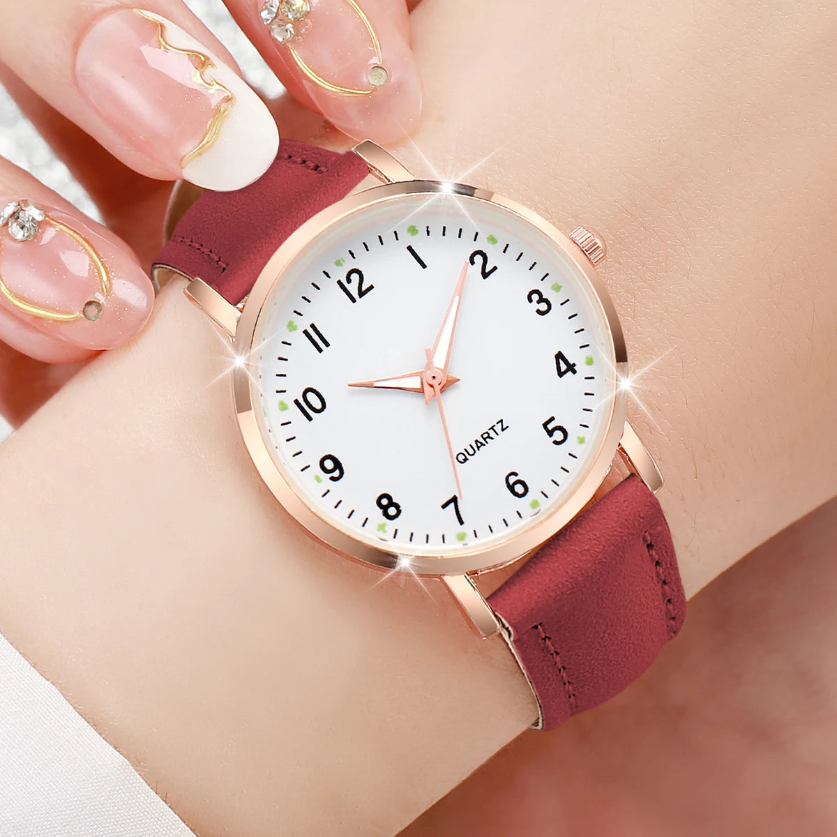 Arabic Dial Quartz Wristwatch – Leather Strap Casual Gift for Women