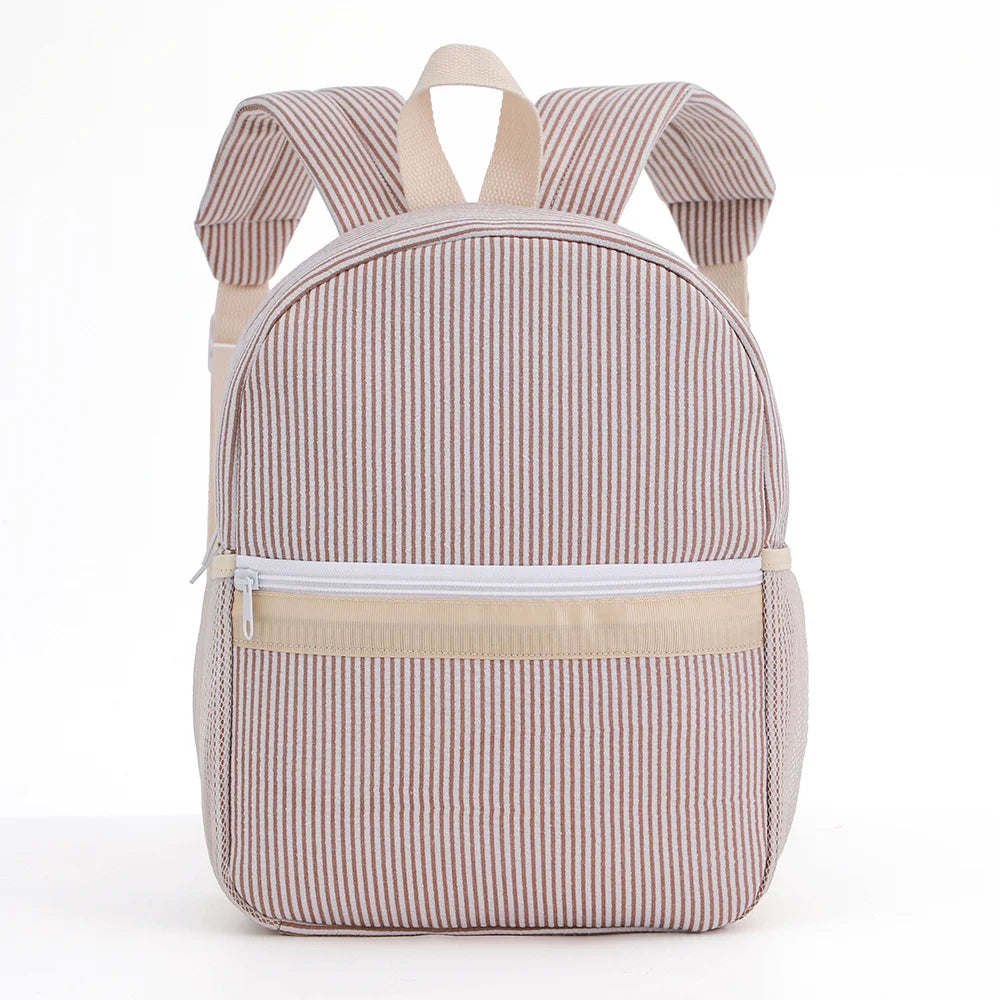Seersucker Striped Backpack – Classic Kids Book Bag for Preschool