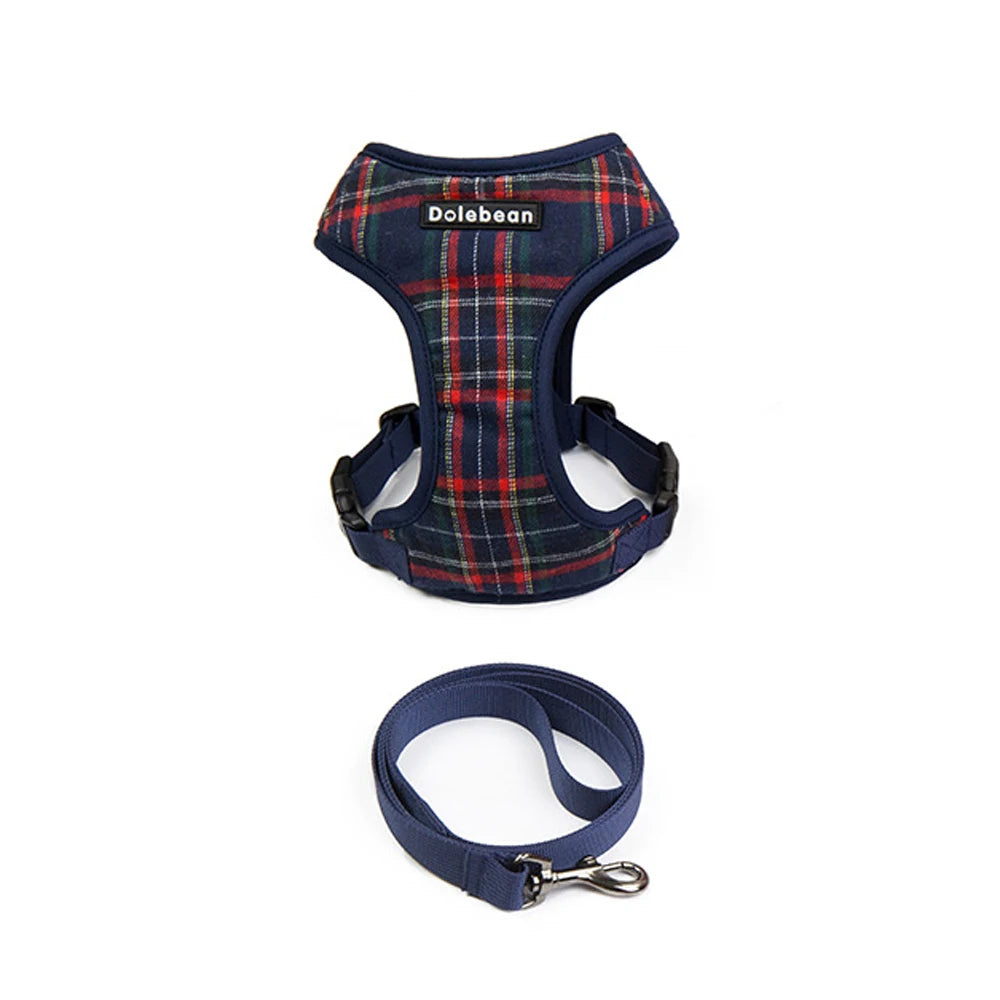 Plaid Pet Harness Leash Set – Adjustable Vest for Small Dogs and Cats
