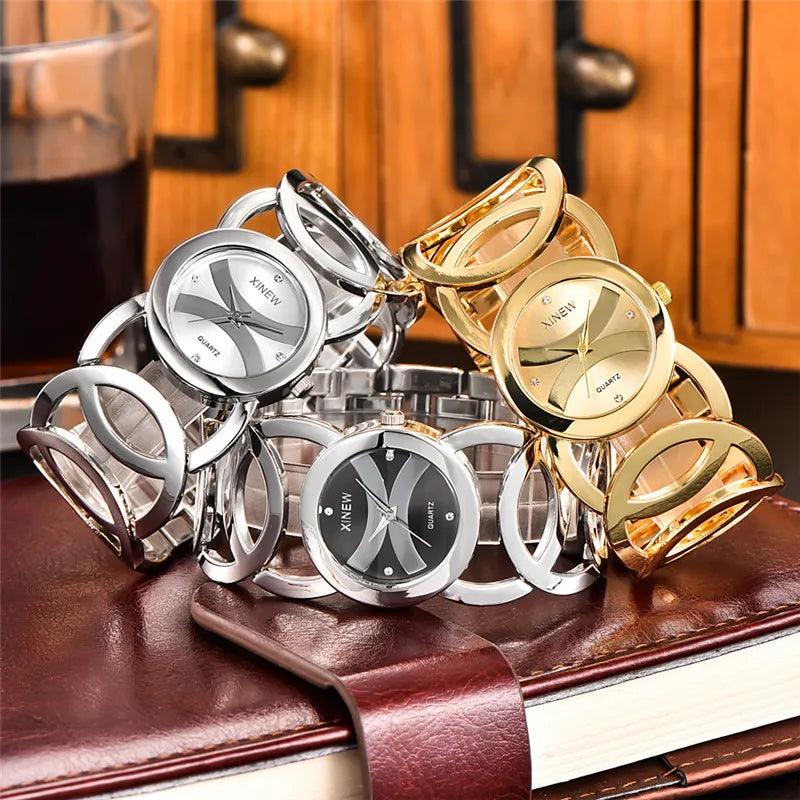 Gold Stainless Steel Bracelet Watch – Luxury Vintage Timepiece for Women