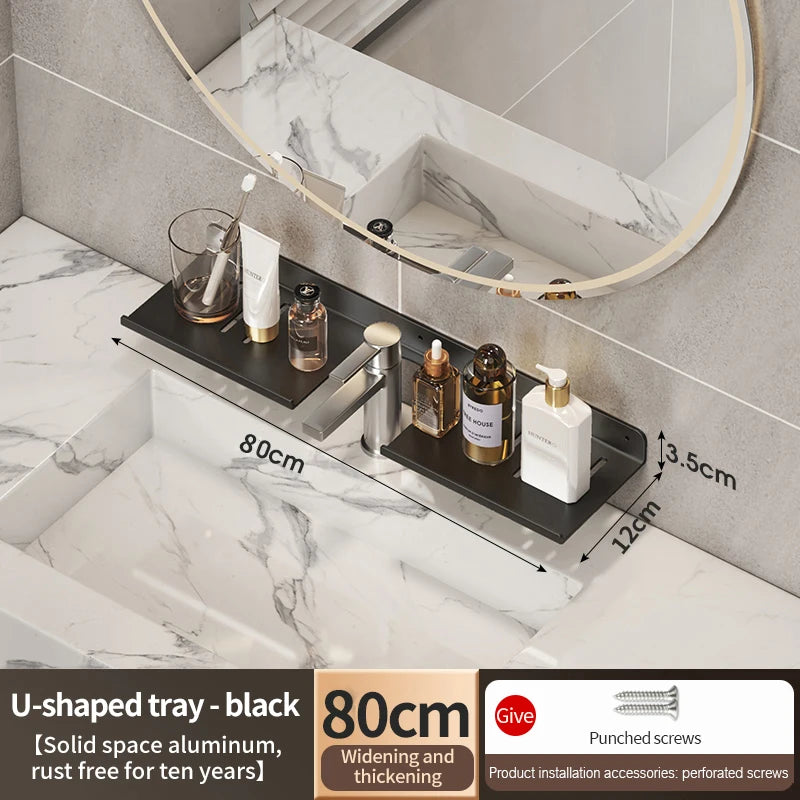 Aluminum Bathroom Wall Shelf – Punch-Free Storage for Kitchen and Toilet