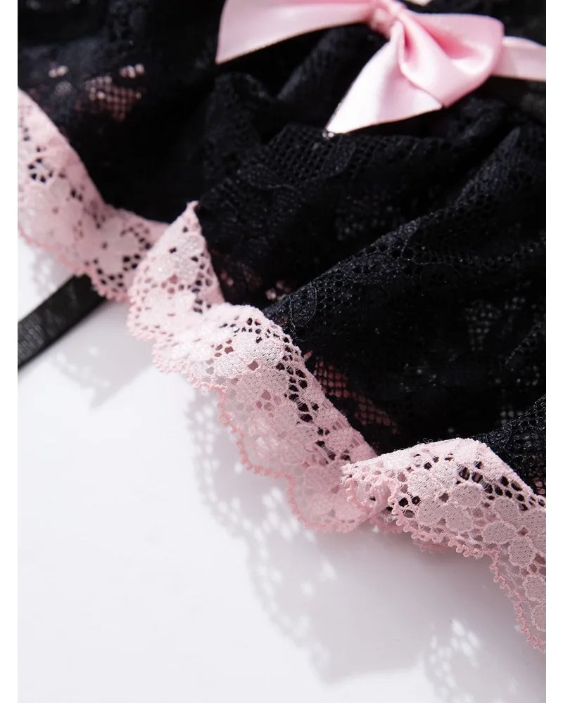 Pink Lace Bodysuit – Bow Knot Perspective Lingerie for Sexy Cosplay
