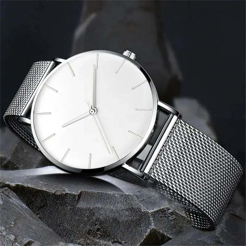 Minimalist Quartz Wristwatch – Slim Mesh Strap for Casual Business Wear