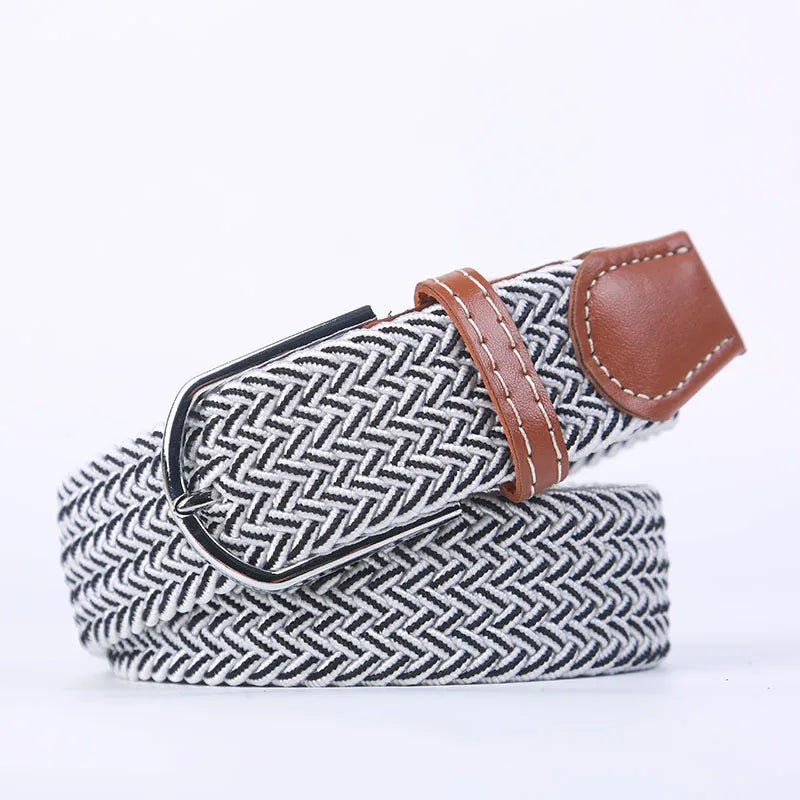 Woven Elastic Canvas Belt – Stretch Braided Buckle Strap for Casual Jeans