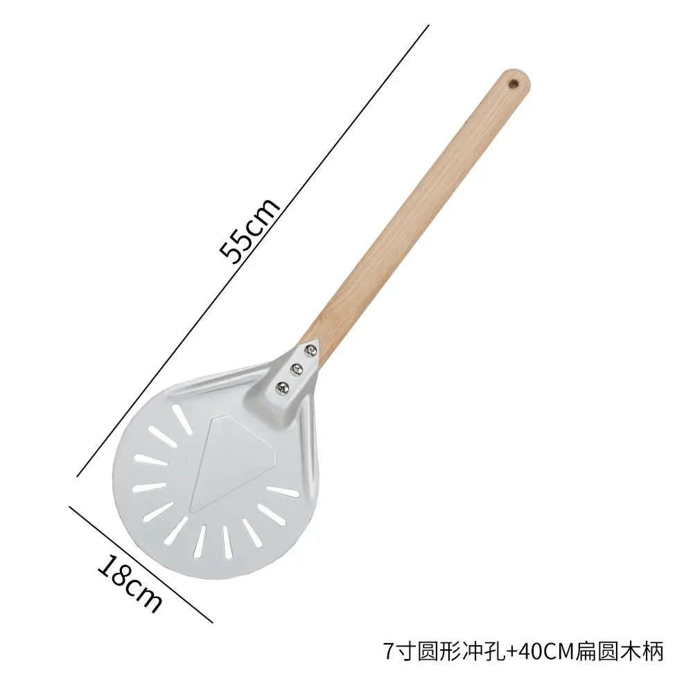 Perforated Aluminum Pizza Peel – Non-Slip Wooden Handle for Home Baking