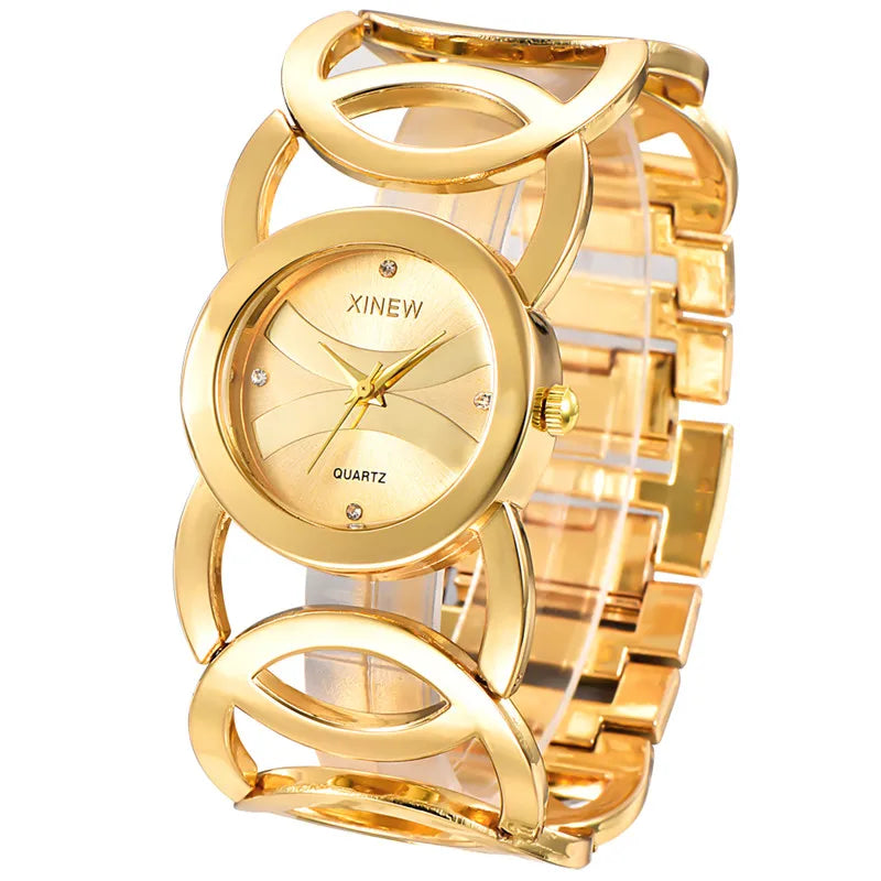 Gold Stainless Steel Bracelet Watch – Luxury Vintage Timepiece for Women