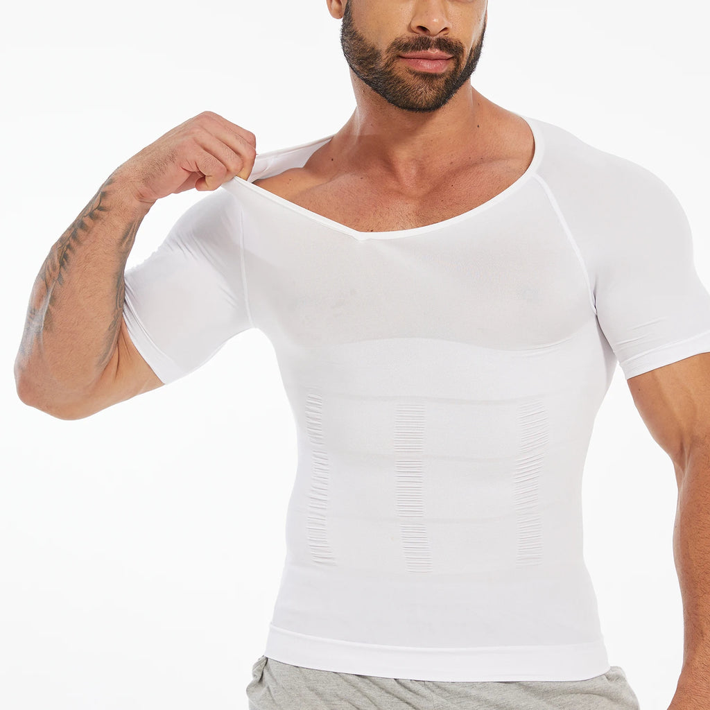Men's Compression Shapewear Shirt – V-Neck Tummy Control for Fitness Workout