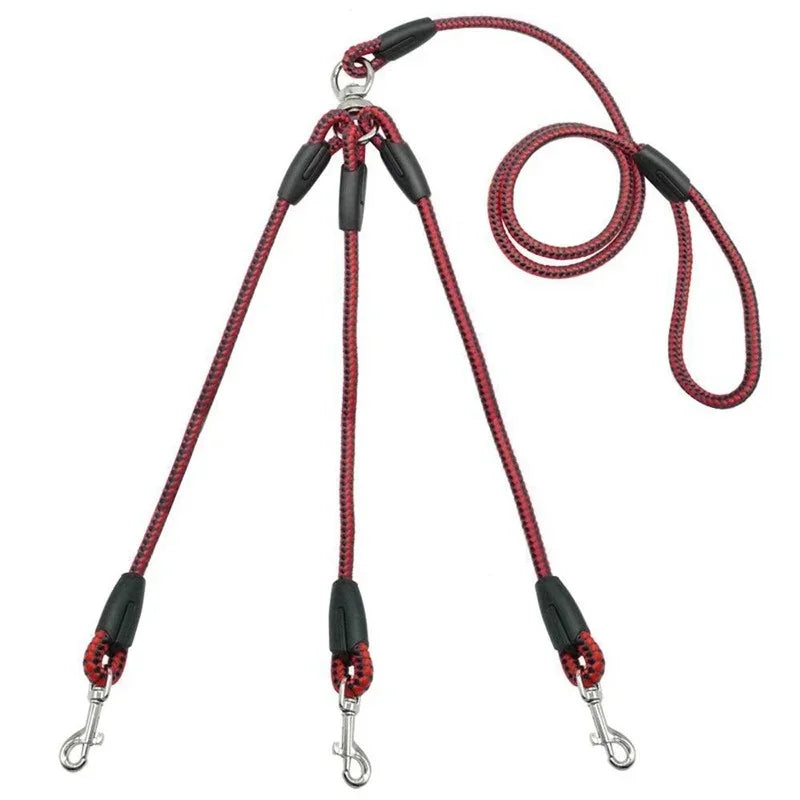 Adjustable Nylon Triple Dog Leash – No-Tangle 3 Way Lead for Walking Pets