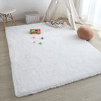 Plush Gray Area Rug – Fluffy Anti-Slip Velvet Carpet for Living Room Decor