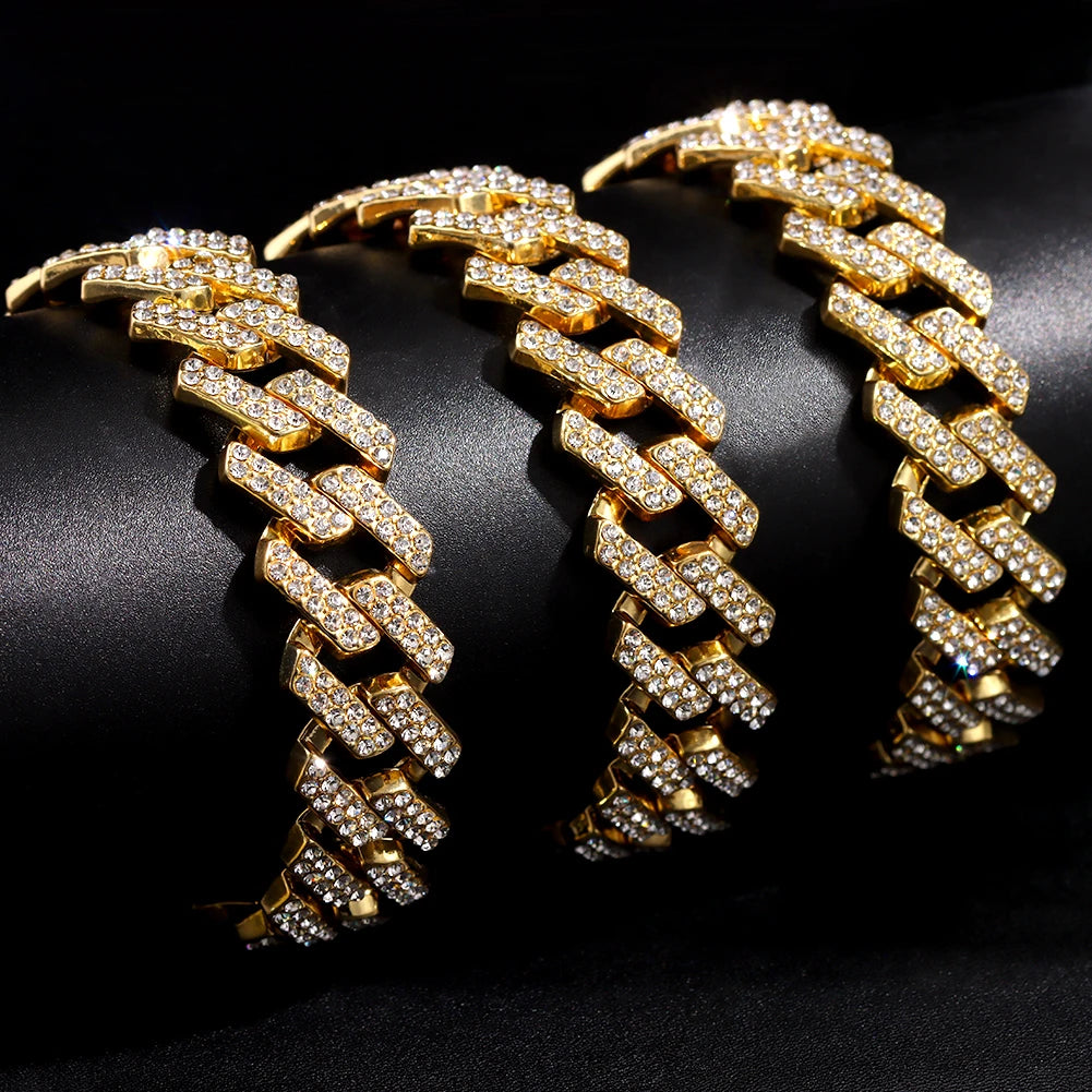 Iced Out Cuban Link Chain – AAA Rhinestone Men's Necklace for Hip Hop Jewelry