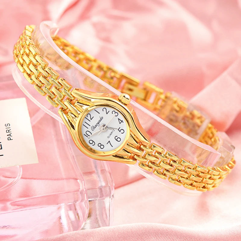 Gold Plated Quartz Bracelet Watch – Elegant Analog Timepiece for Women
