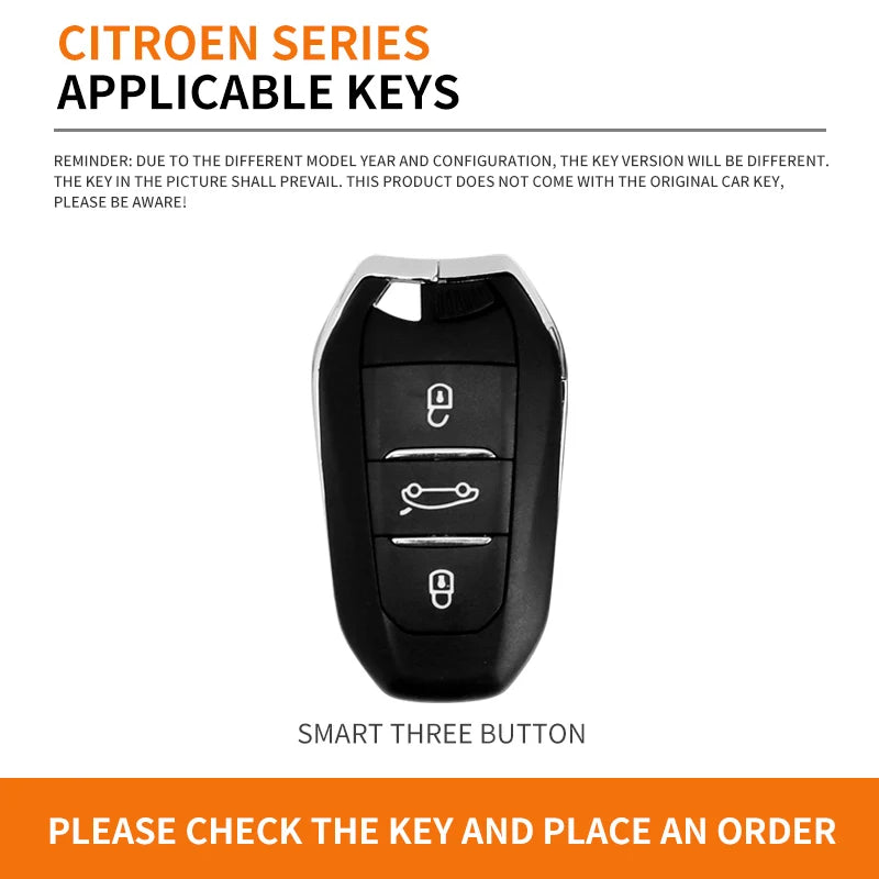 Zinc Alloy Leather Car Key Case – Protective Remote Cover for Citroen Models