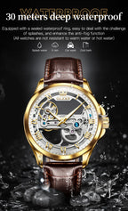 Automatic Skeleton Mechanical Watch – Leather Strap for Luxury Mens Formal Wear