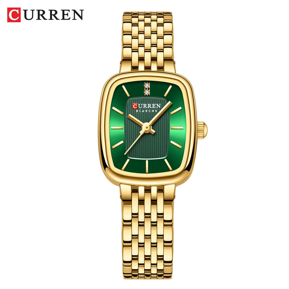 Gold Stainless Steel Quartz Watch – Elegant Square Dial for Business Fashion