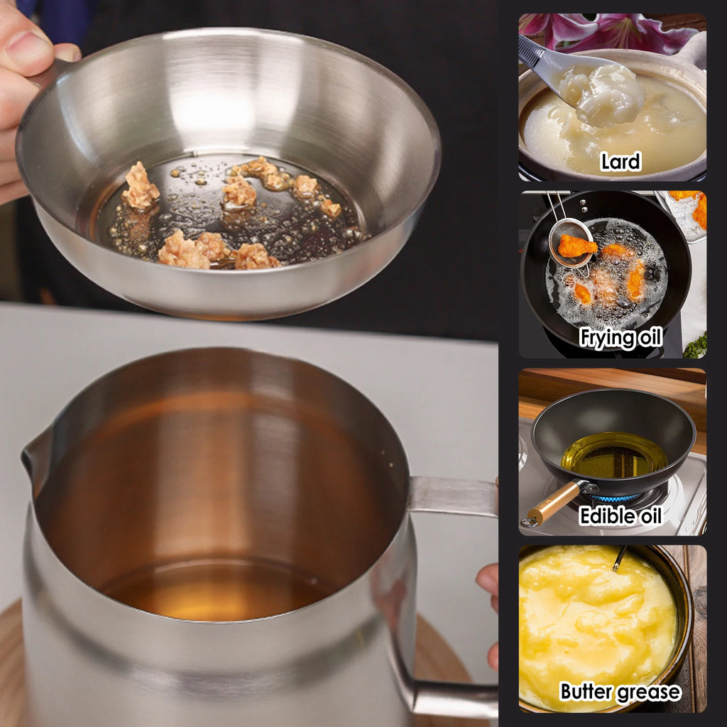 Stainless Steel Oil Strainer Pot – Fine Mesh Grease Container for Kitchen