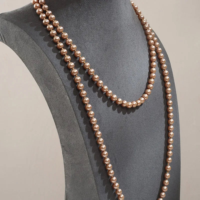 Long Simulated Pearl Necklace – Handmade Beaded Sweater Chain for Fashion