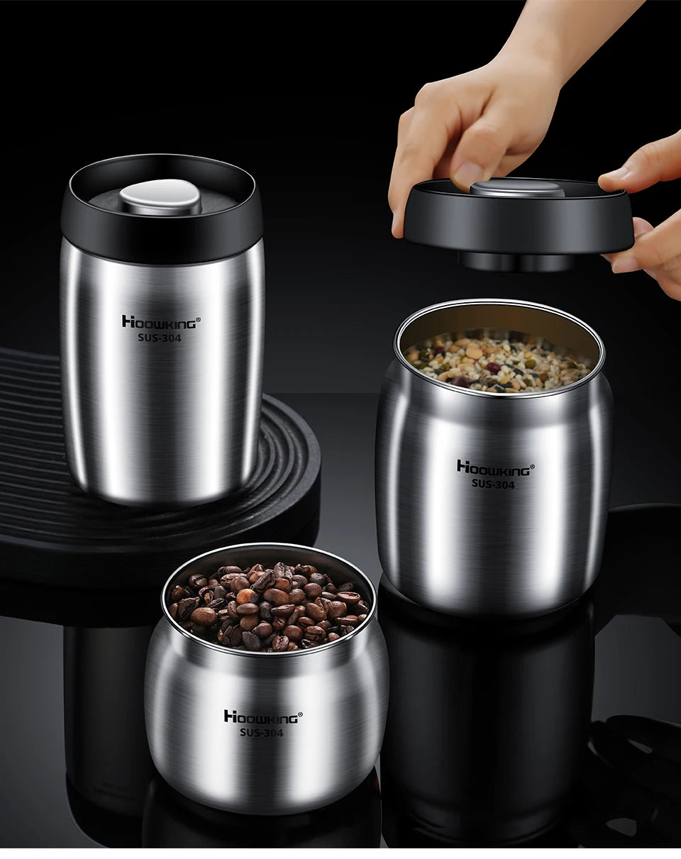Stainless Steel Coffee Canister – Airtight Vacuum Seal for Fresh Food Storage