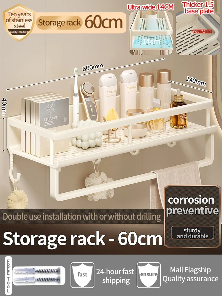 Aluminum Bathroom Shelf – Wall Mounted Storage Rack for Kitchen and Shower