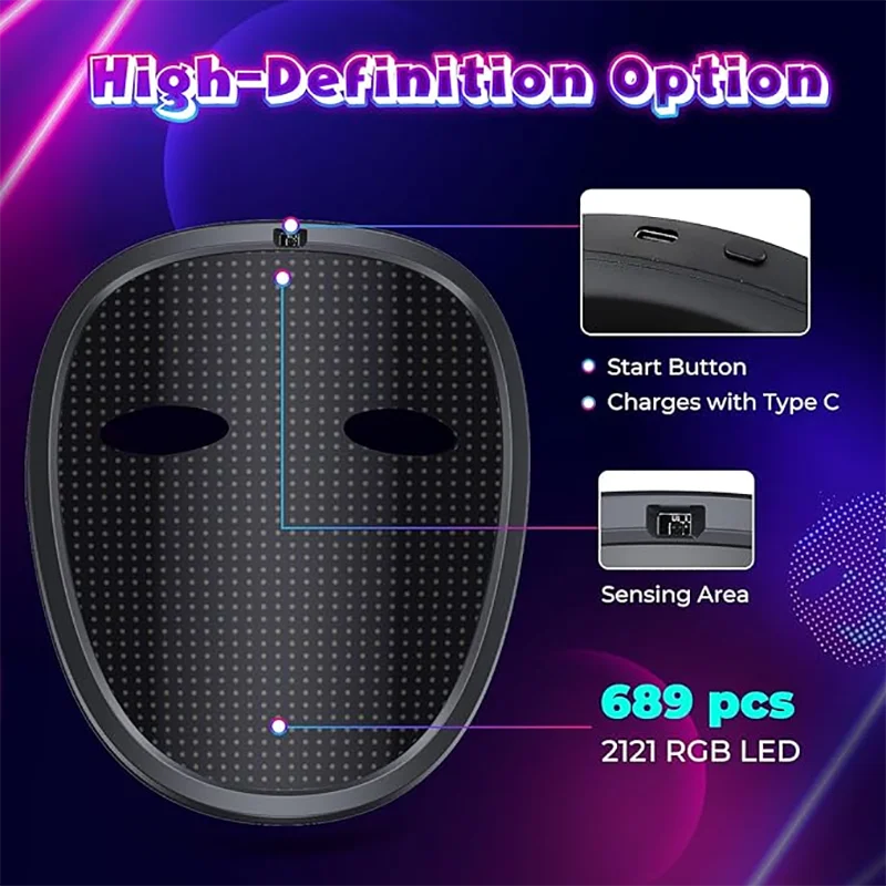 LED Gesture Sensing Mask – Luminous Kids Costume for Halloween Parties