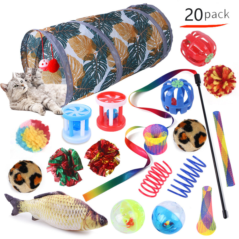 Interactive Cat Play Tunnel – Foldable Mouse and Fish Toy Set for Pets