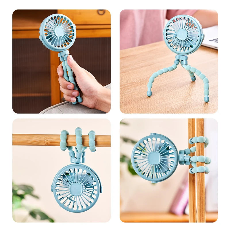 Flexible Tripod Stroller Fan – Rechargeable Personal Cooler for Travel