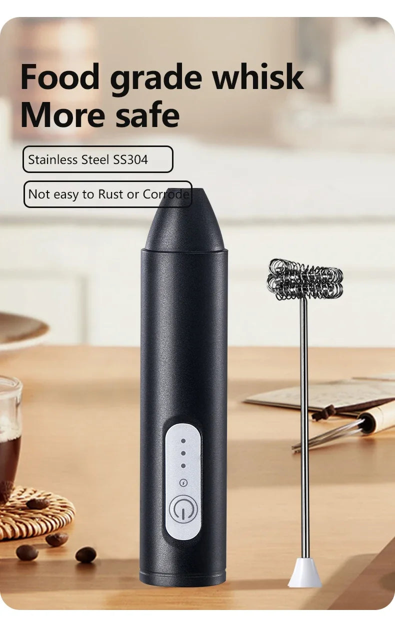 Electric Milk Frother – USB Rechargeable 3-Speed Whisk for Coffee and Foam