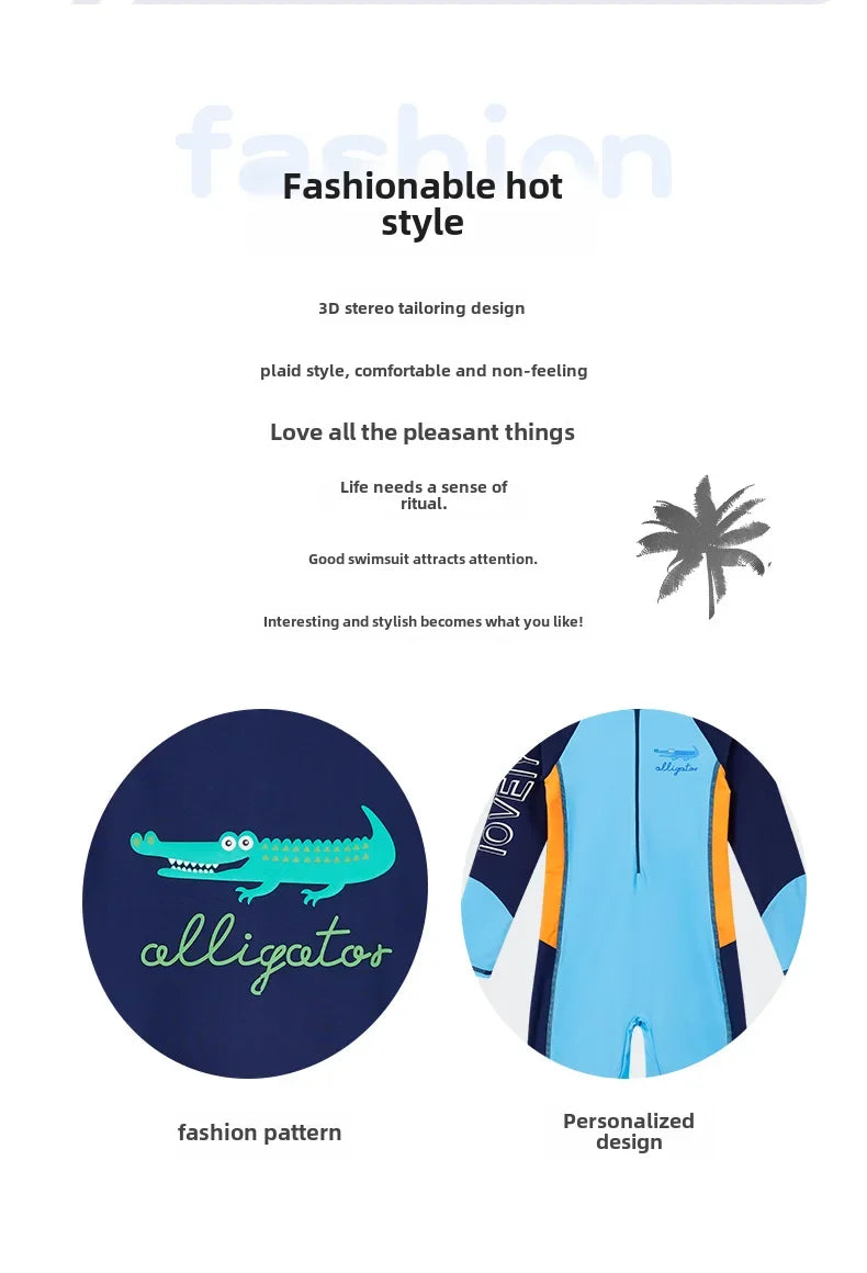Boys Long Sleeve Swimsuit – UV Protection One-Piece for Summer Swimming