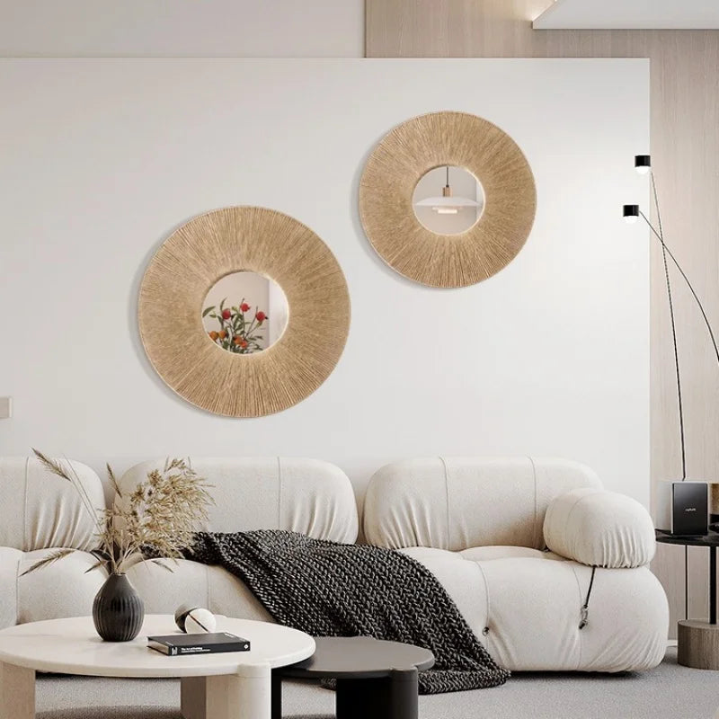 Round Hemp Rope Wall Mirror – Farmhouse Boho Decor for Bedroom and Bathroom