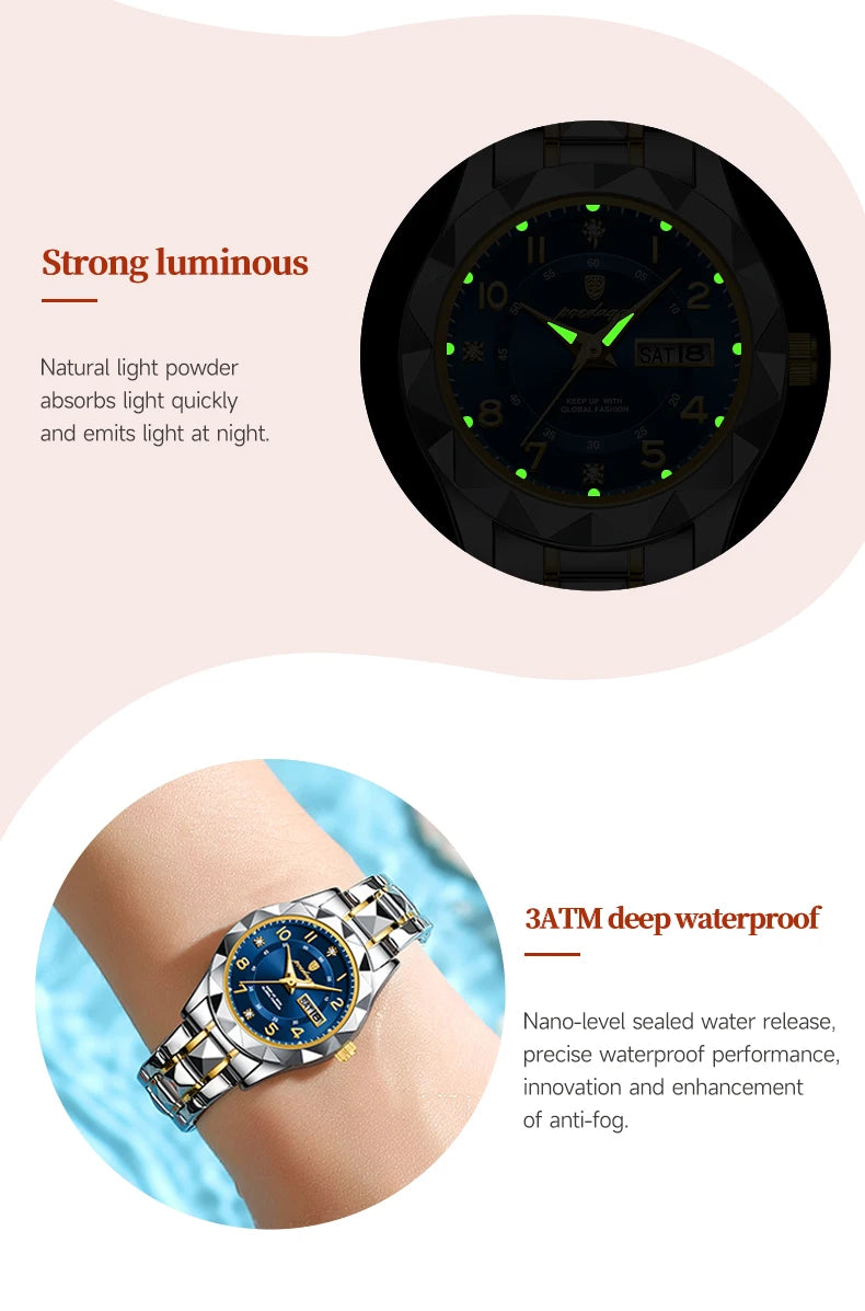 POEDAGAR Quartz Women's Watch – Stainless Steel Waterproof Date for Dress