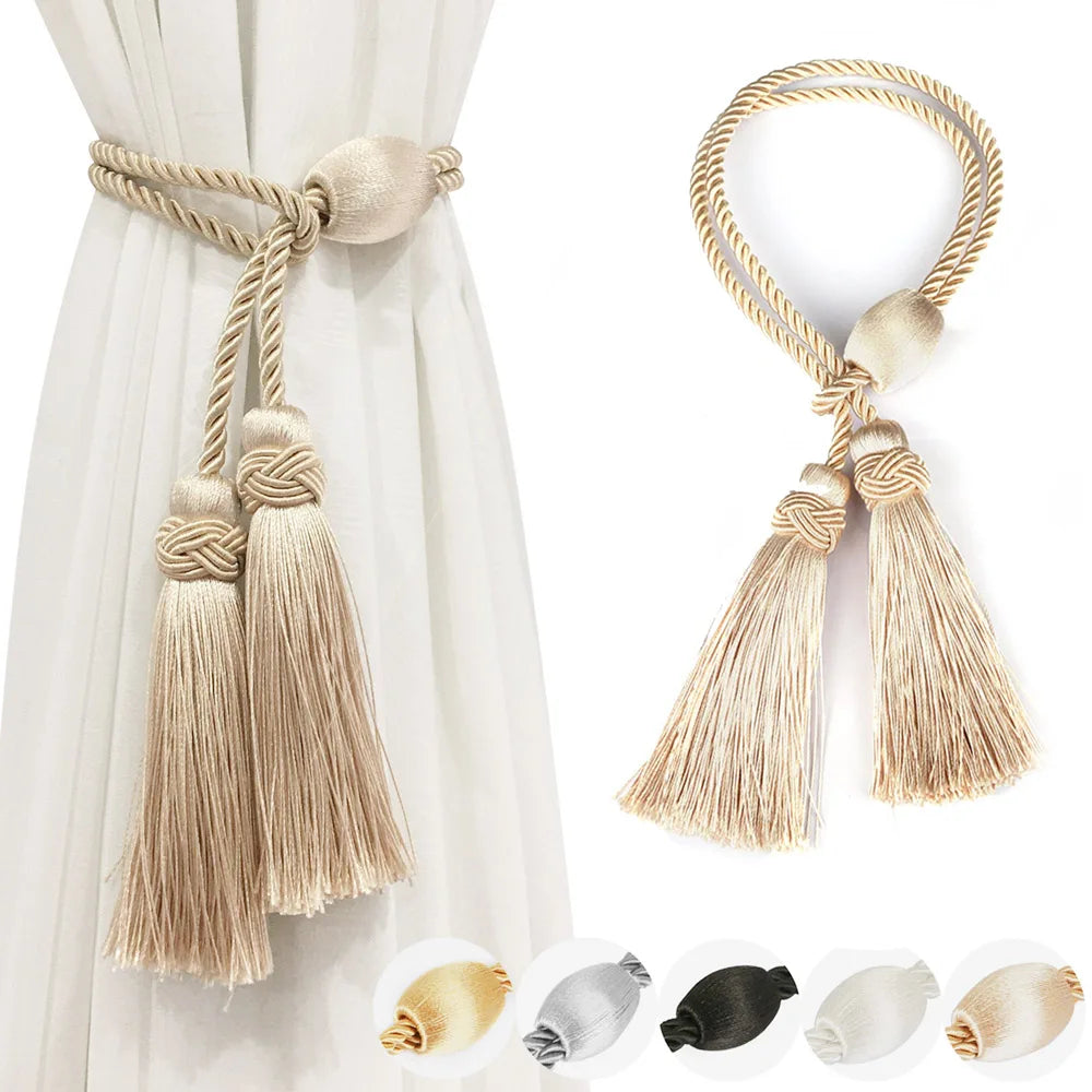 Gold Tassel Curtain Tiebacks – Braided Polyester Rope for Home Decoration