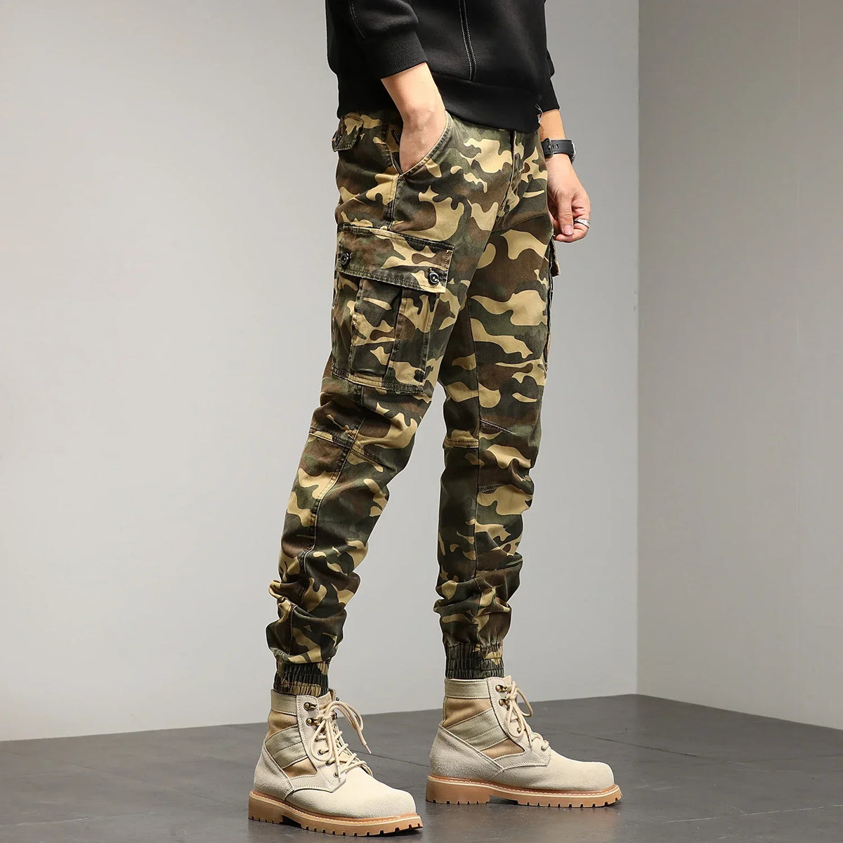 Mens Cotton Camouflage Cargo Pants – Outdoor Trousers for Hiking Workwear