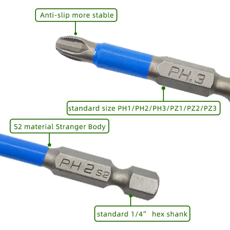Magnetic Screwdriver Bit Set – Anti Slip 1/4 Inch Hex Shank for Power Tools
