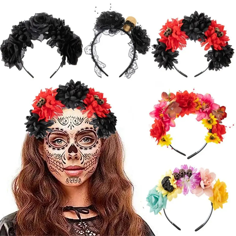 Mexican Rose Flower Crown – Boho Floral Headpiece for Halloween Party Wedding