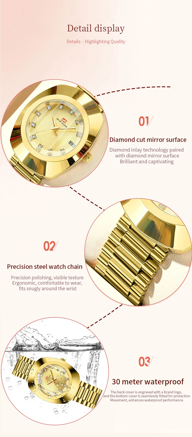 Oval Stainless Steel Women’s Watch – 34mm Gold Diamond Dress for Banquet