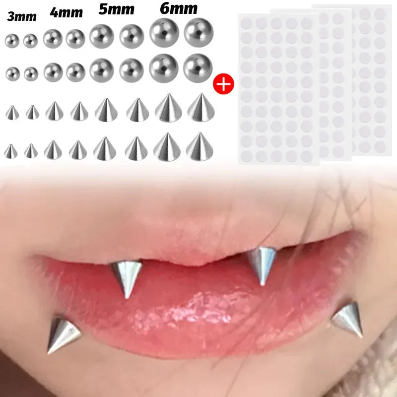 Fake Body Piercing Set – Adhesive Studs for Nose Lips and Eyebrows