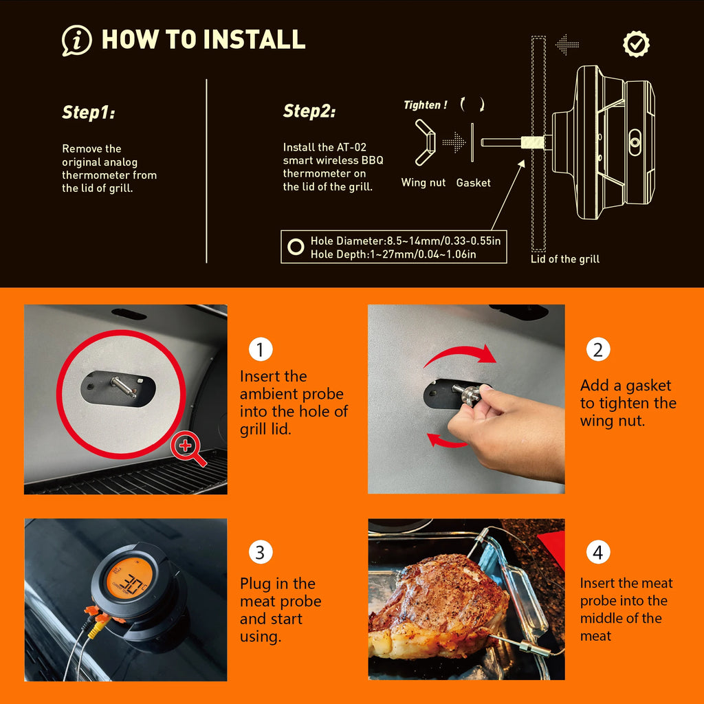 Wireless Meat Thermometer – Bluetooth App-Controlled for BBQ Grill and Smoker