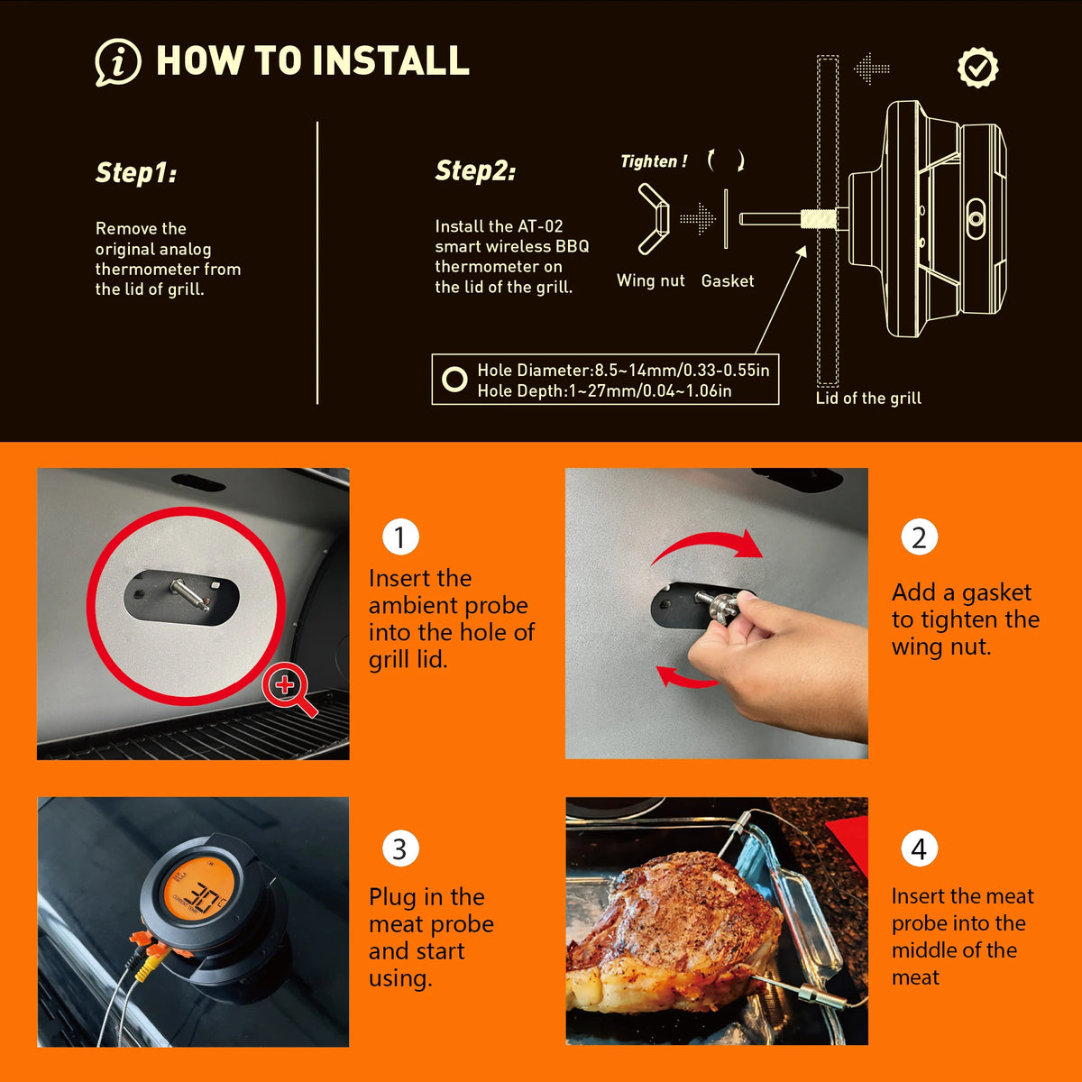 Wireless Meat Thermometer – Bluetooth App-Controlled for BBQ Grill and Smoker