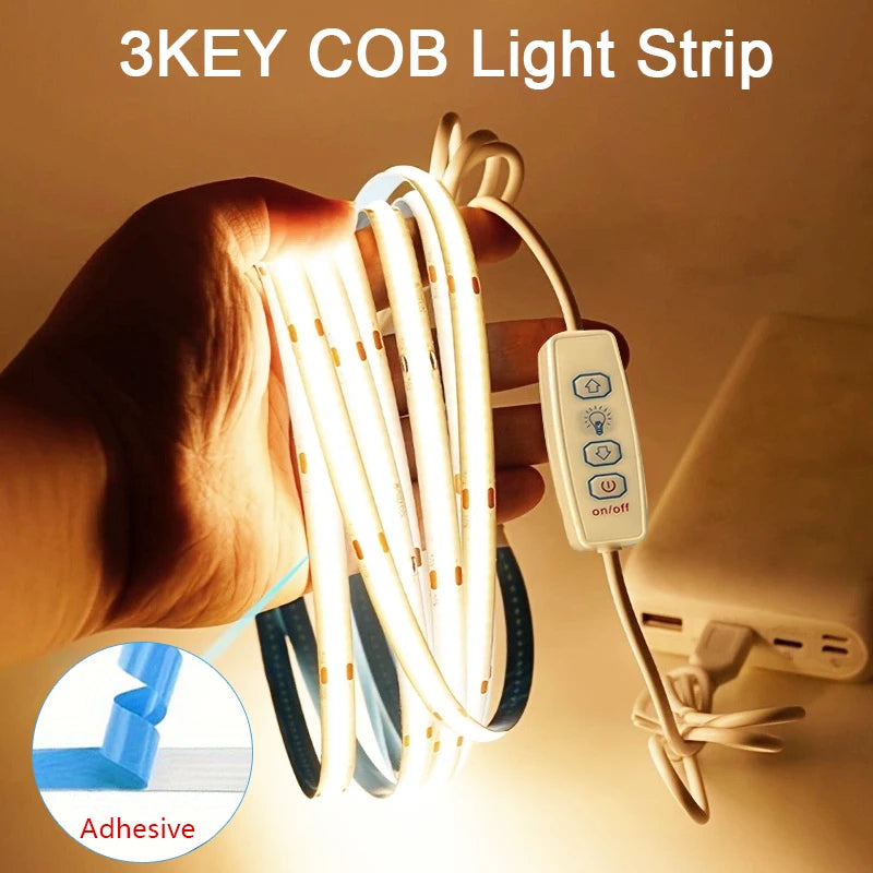 USB COB LED Strip Lights – Dimmable Flexible Tape for TV and Cabinet Lighting