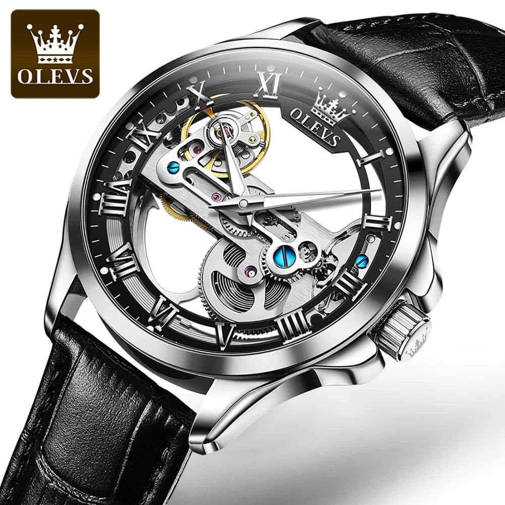 Automatic Mechanical Men's Watch – Hollow Leather Strap for Business Casual