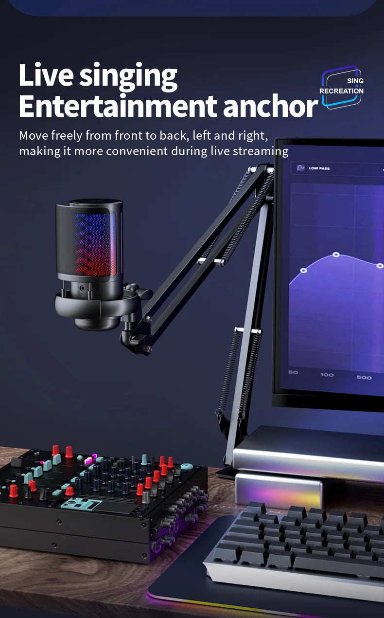 USB Condenser Microphone – RGB Gaming Podcast Mic for Studio Recording