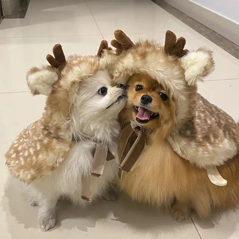 Plush Elk Cloak – Cute Pet Costume for Halloween and Christmas