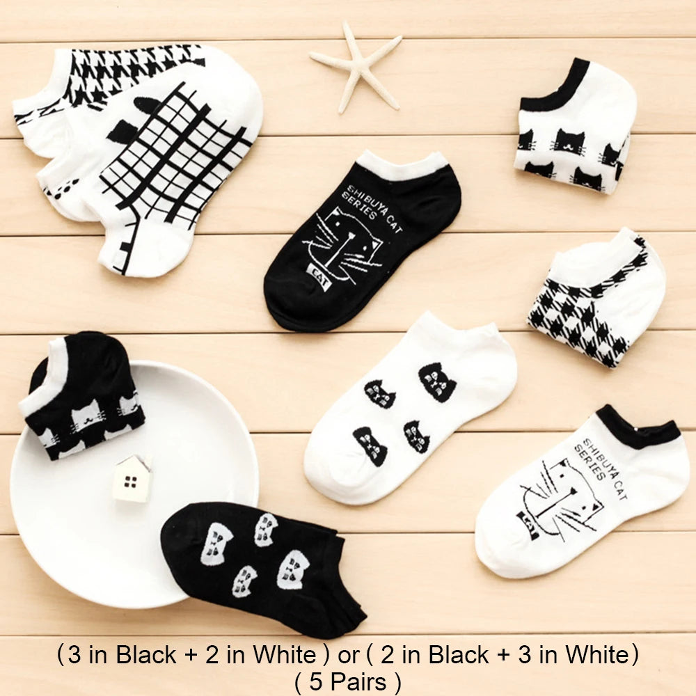 Cute Cat Ankle Socks – Cartoon Animal Kitten Cotton Hosiery for Women
